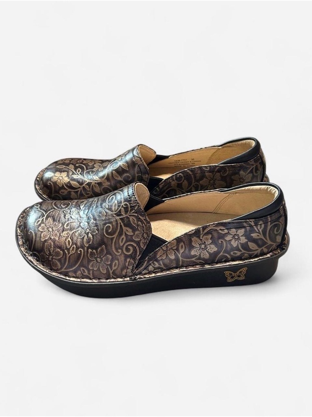 Alegria Women's Floral Embossed Slip-On Loafers - Bronze Brown